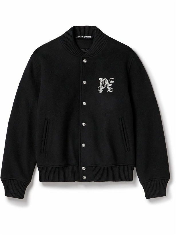 Photo: Palm Angels - Logo-Embroidered Wool-Blend Varsity Jacket - Black
