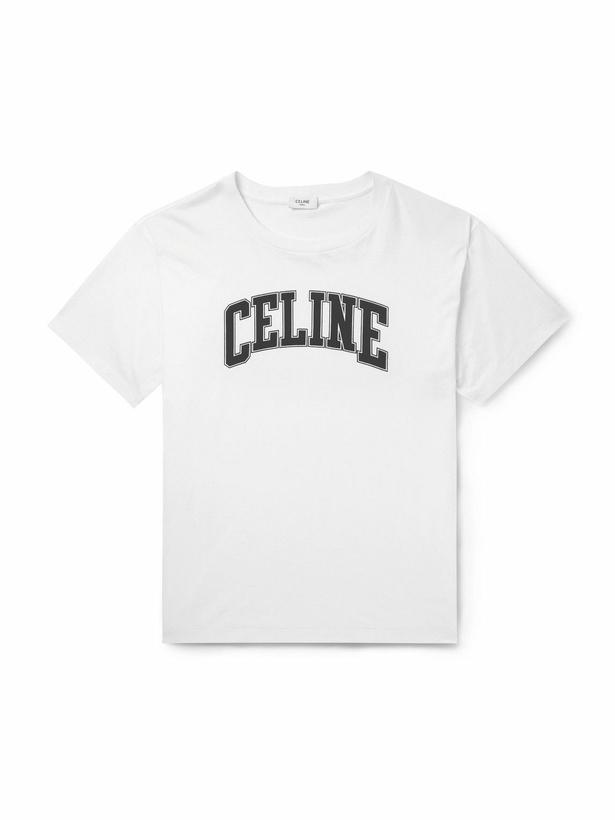 Photo: CELINE - Logo-Flocked Cotton-Jersey T-Shirt - Neutrals