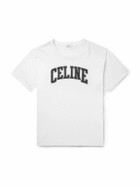 CELINE - Logo-Flocked Cotton-Jersey T-Shirt - Neutrals