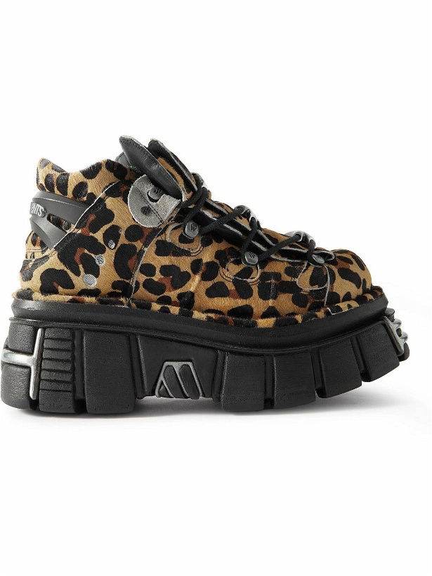 Photo: VETEMENTS - New Rock Embellished Leopard-Print Pony Hair Platform Sneakers - Brown