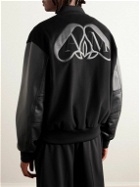 Alexander McQueen - Leather-Panelled Wool and Cashmere-Blend Bomber Jacket - Black