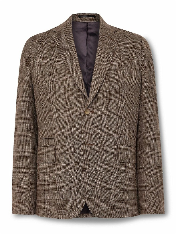 Photo: Paul Smith - Slim-Fit Prince of Wales Checked Wool, Cotton and Linen-Blend Blazer - Brown