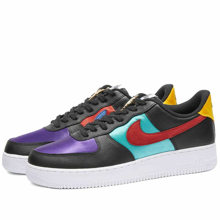 Photo: Nike Men's Air Force 1 '07 LV8 Sneakers in Black/Red/Purple/Gold