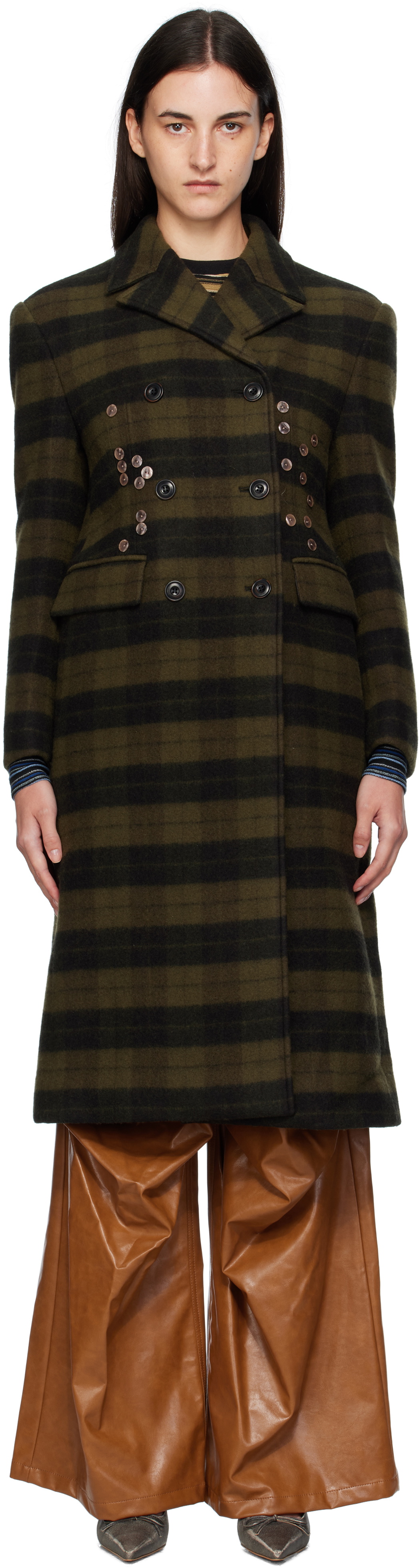 Andersson Bell Khaki Lacie Check Buttons Coat