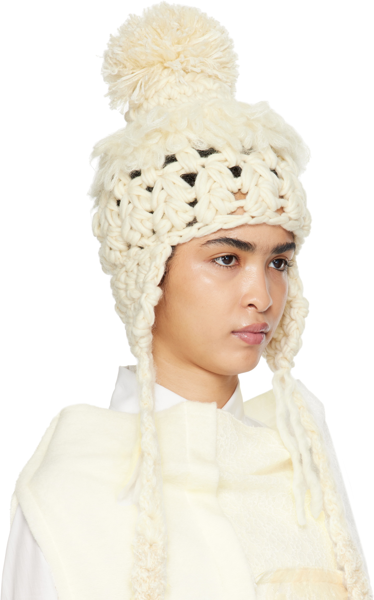 Tao Comme Des Garçons Off-White Wool Mix Crochet Beanie