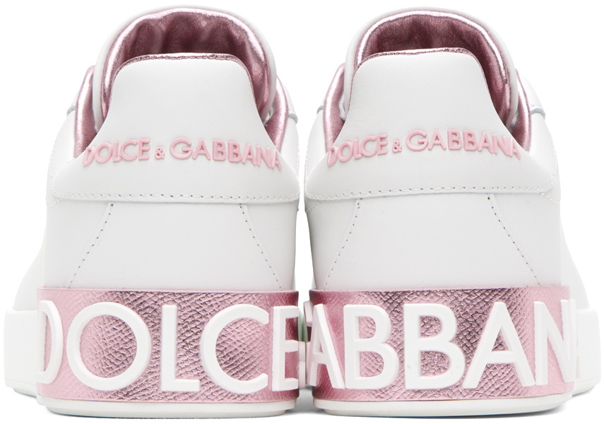 Dolce & Gabbana White & Pink Portofino Low Sneakers