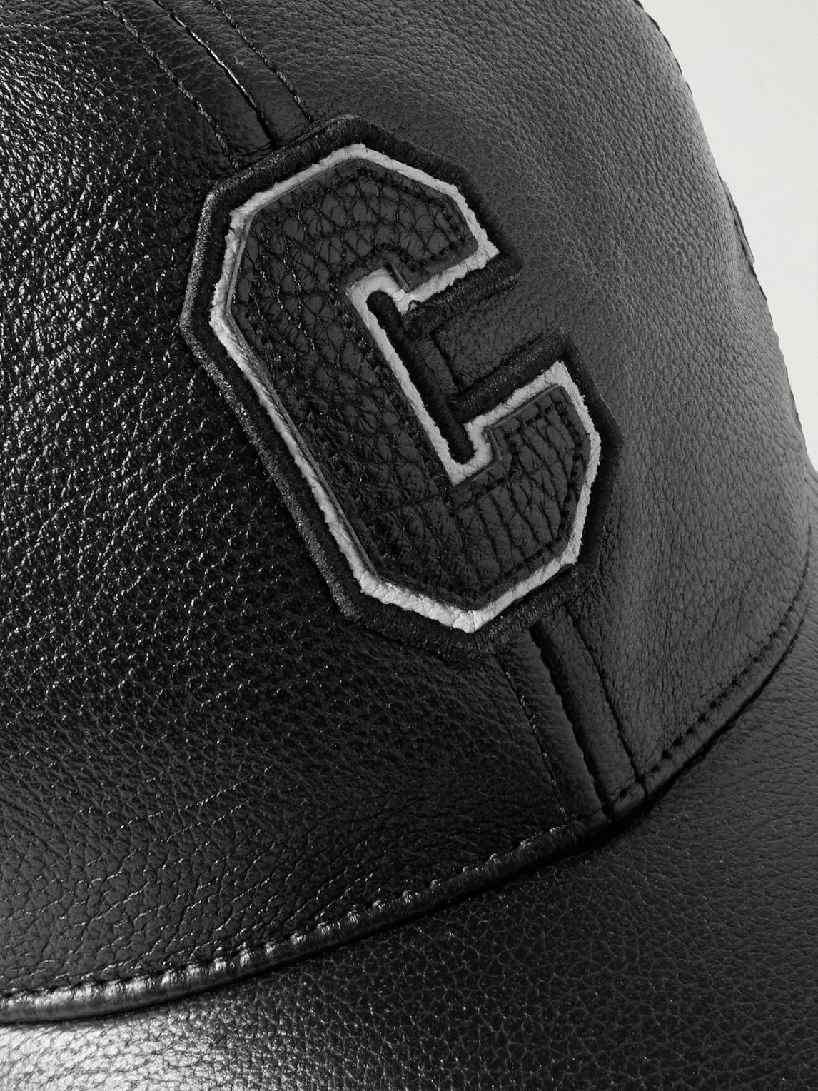 CELINE - Logo-Appliquéd Embroidered Full-Grain Leather Baseball Cap - Black