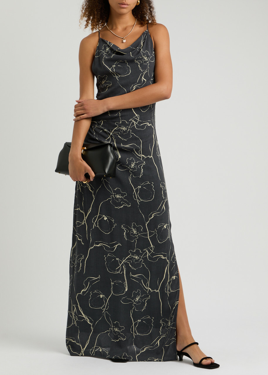 Faithfull The Brand Aurelié Printed Woven Maxi Dress Navy