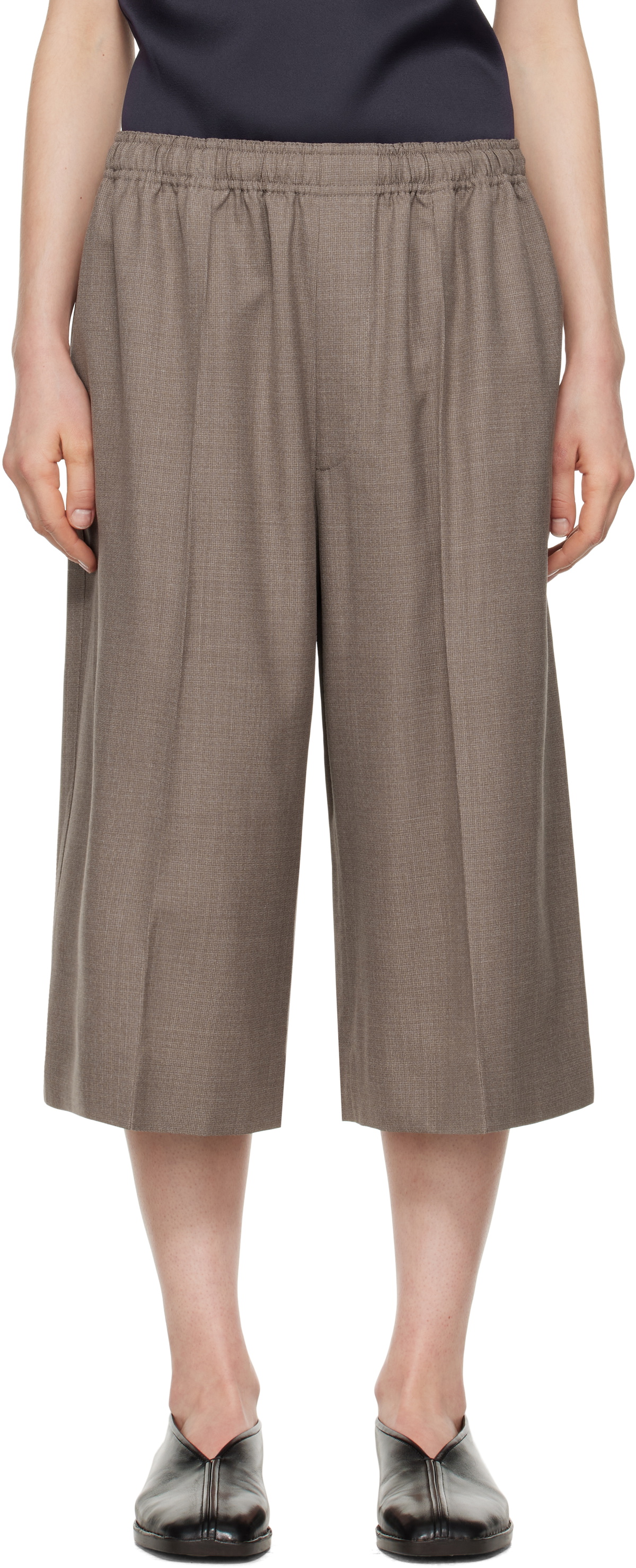 Carven Taupe Elastic Waist Shorts