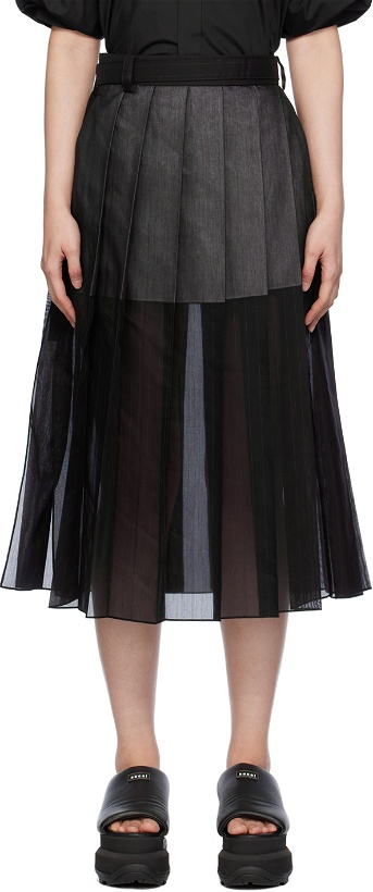 Photo: sacai Navy Pinstripe Midi Skirt