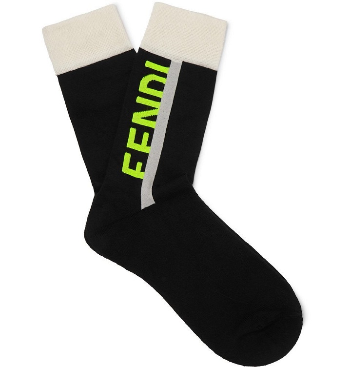 Photo: Fendi - Logo-Intarsia Stretch Cotton-Blend Socks - Black
