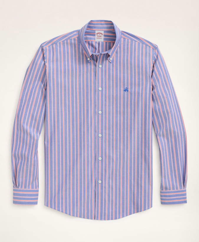 Photo: Brooks Brothers Men's Stretch Madison Relaxed-Fit Sport Shirt, Non-Iron Stripe | Medium Blue