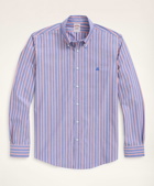 Brooks Brothers Men's Stretch Madison Relaxed-Fit Sport Shirt, Non-Iron Stripe | Medium Blue
