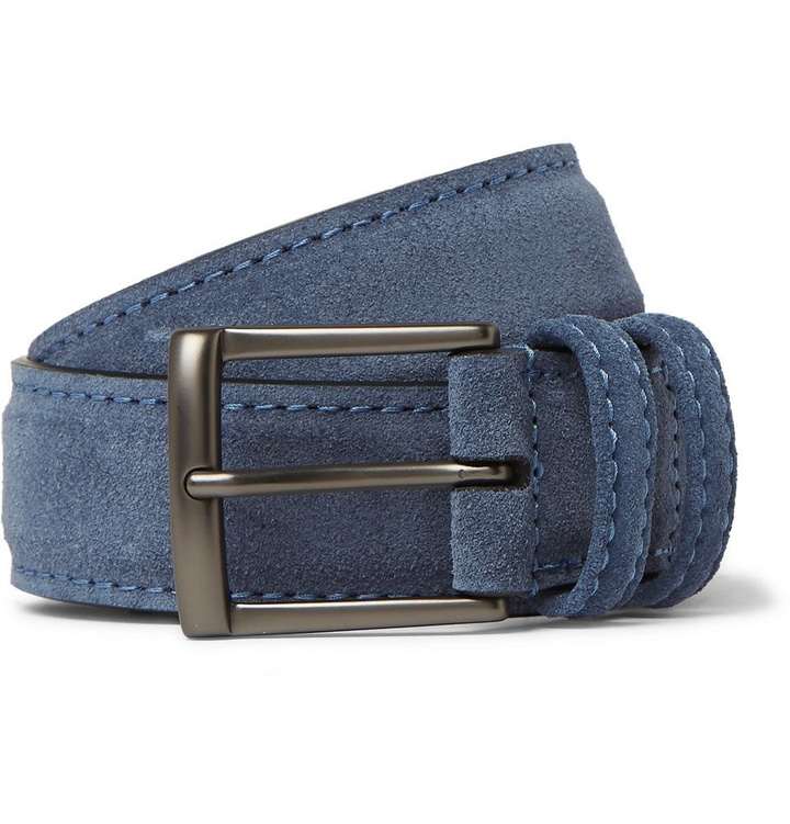 Photo: Anderson's - 3.5cm Blue Suede Belt - Blue