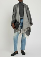 Eileen Fisher Fringed Brushed Cotton-blend Poncho - Grey - One Size
