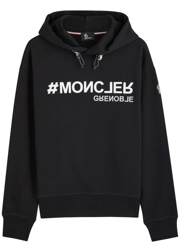 Photo: Moncler Grenoble Rubberised Logo-print Hooded Cotton Sweatshirt Black