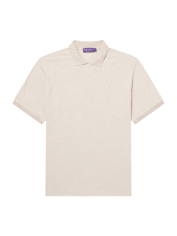 Photo: Ralph Lauren Purple label - Logo-Embroidered Cotton-Piqué Polo Shirt - Neutrals
