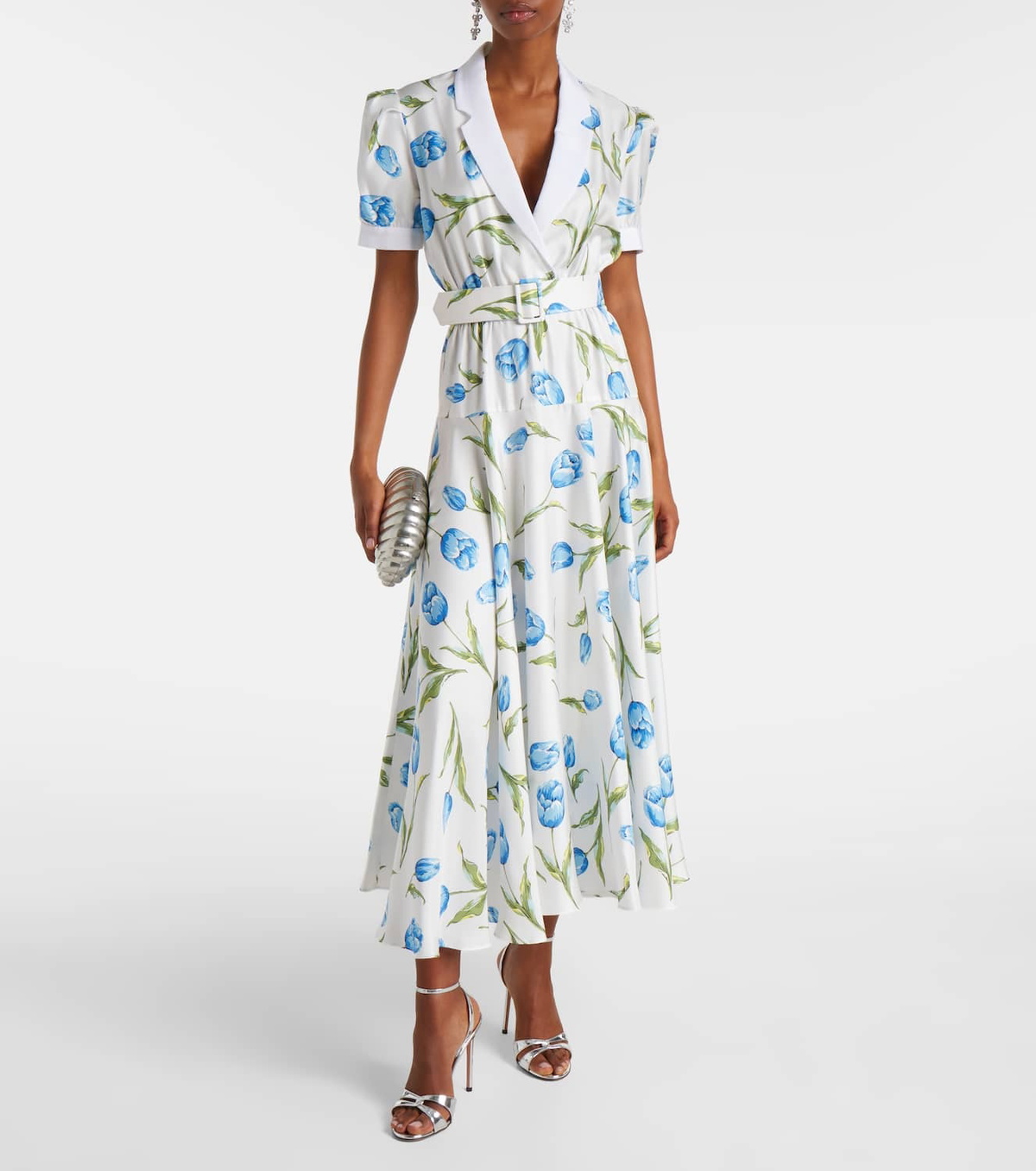 Rodarte Belted floral silk twill midi dress