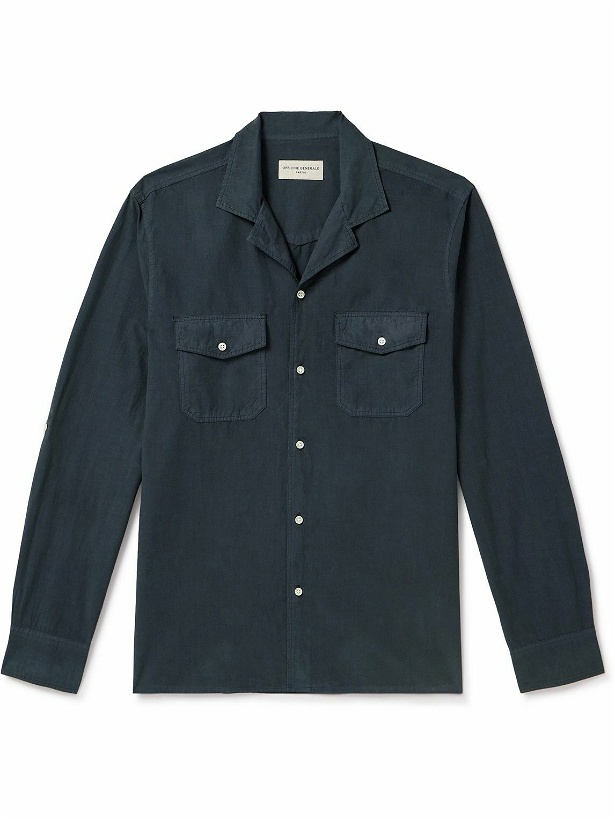 Photo: Officine Générale - Eric Camp-Collar Garment-Dyed Lyocell and Cotton-Blend Shirt - Blue
