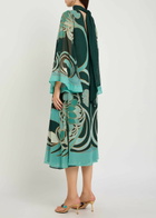 LA Double J Magnifico Printed Silk Midi Dress Blue