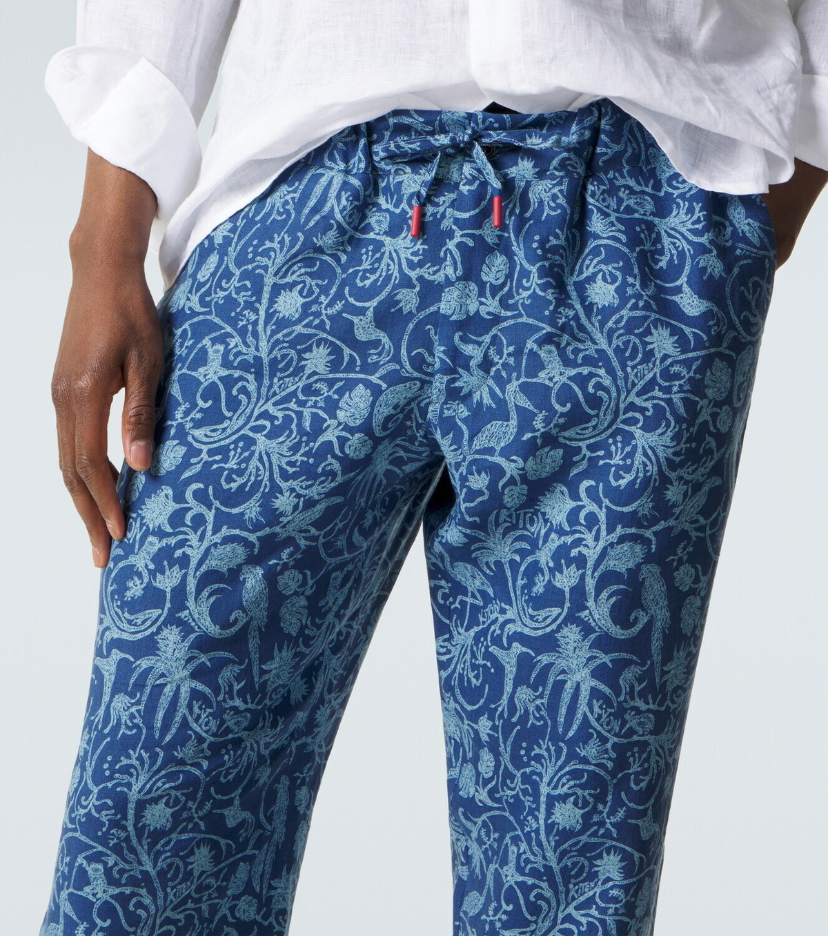 Kiton Printed linen straight pants