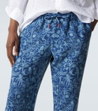 Kiton Printed linen straight pants