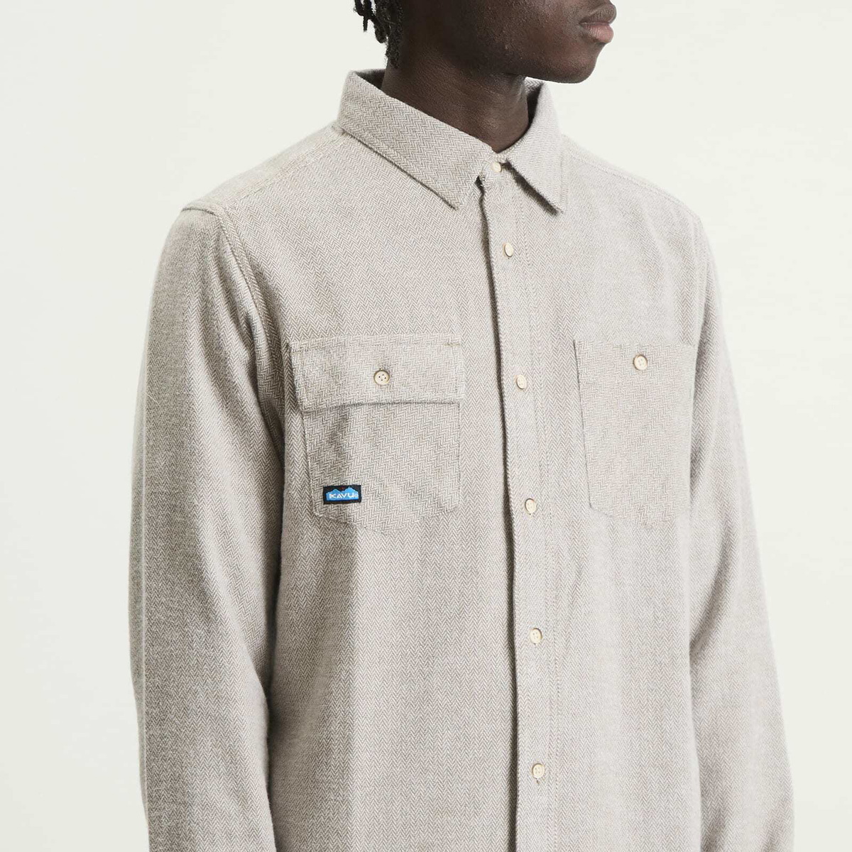 KAVU Men's Langley Herringbone Overshirt in Paper Birch