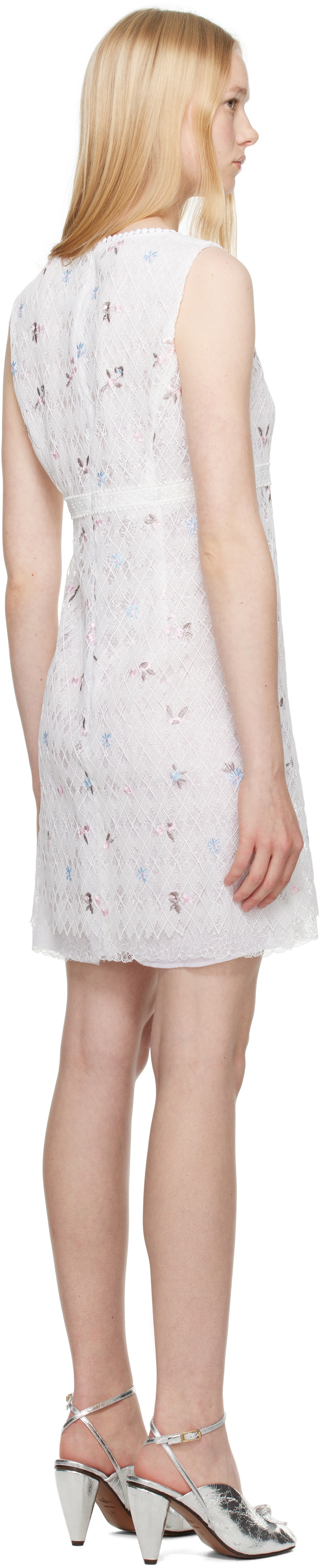 Anna Sui White Embroidered Lacey Trellis Minidress