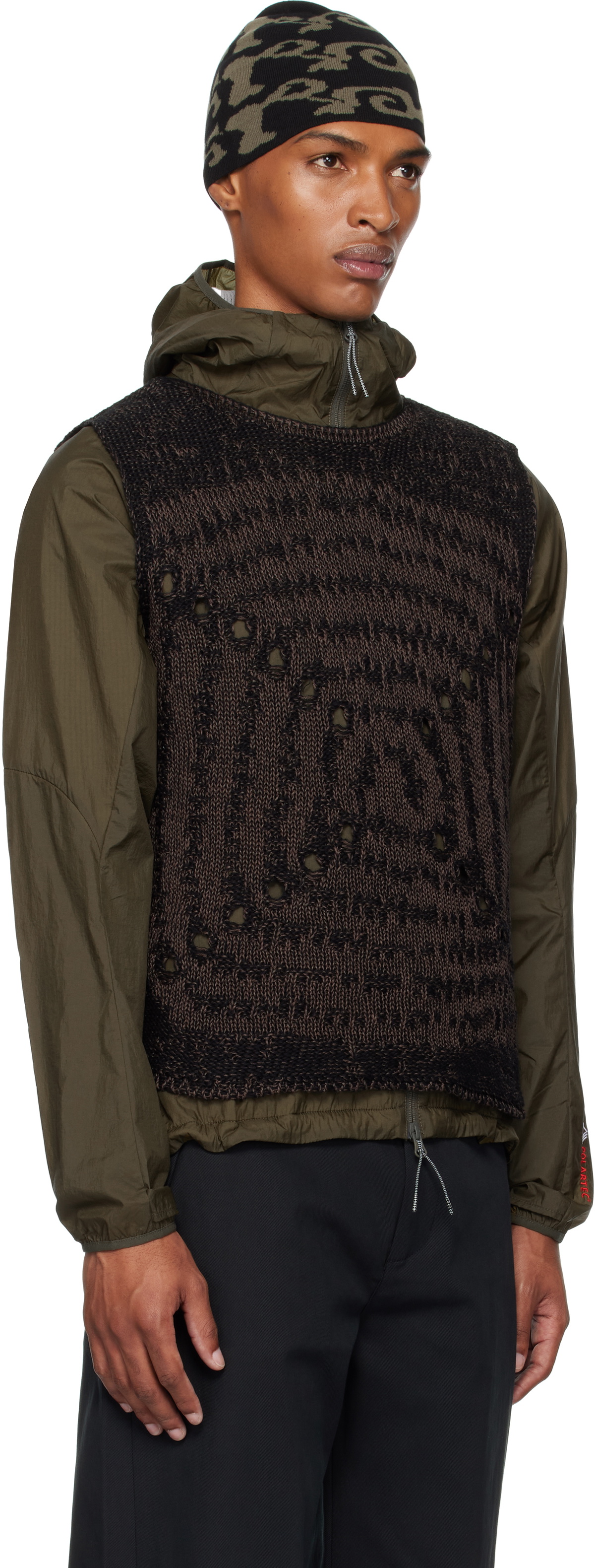 ROA Black & Brown Vortex Crewneck Vest