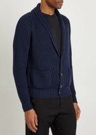 Tom Ford Shawl-collar Ribbed Cotton and Silk-blend Cardigan Navy