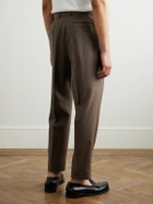 Officine Générale - Hugo Tapered Belted Pleated Virgin Wool Suit Trousers - Brown