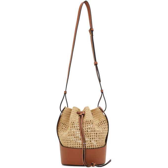 Loewe Beige and Tan Raffia Small Balloon Bag Loewe