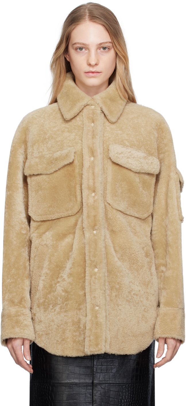 Helmut Lang Tan Flap Pocket Shearling Jacket Helmut Lang