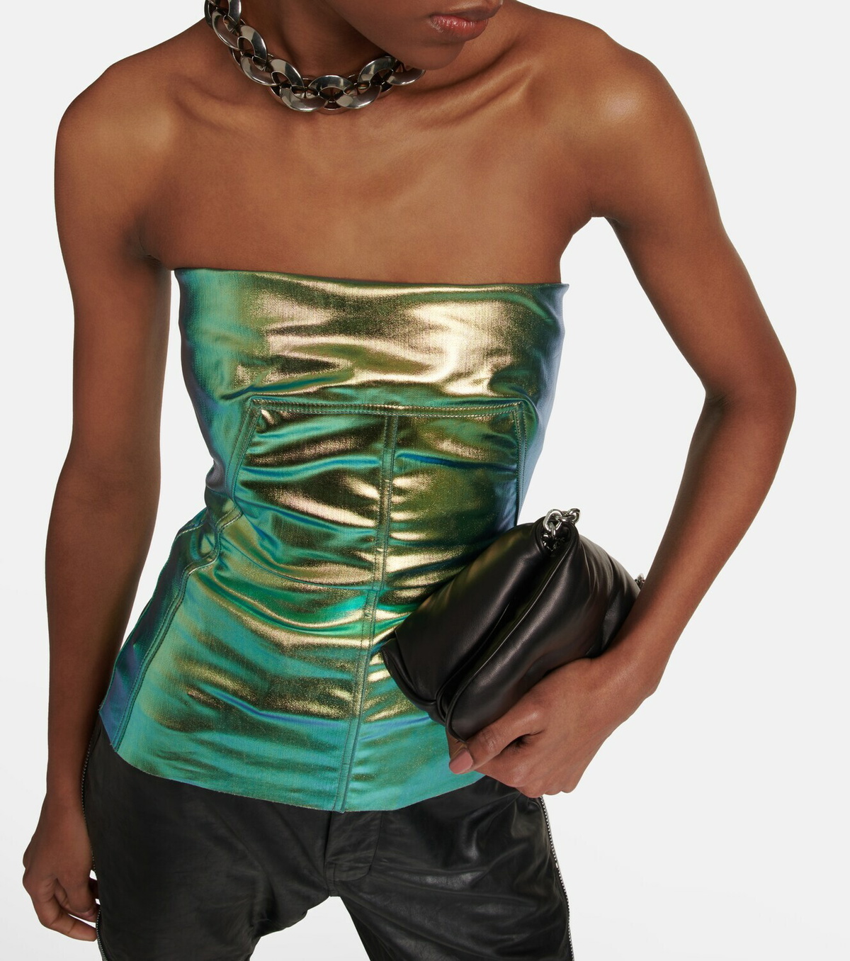 Rick Owens - Coated denim bustier top Rick Owens