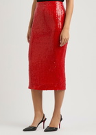 Rotate Sunday Sequin-embellished Tulle Midi Skirt Red