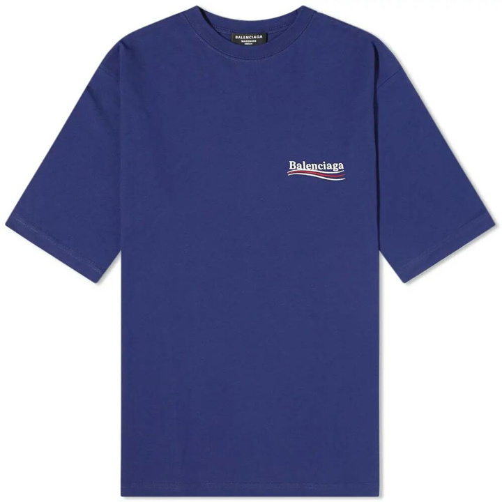 Photo: Balenciaga Men's Oversized Political Campaign Logo T-Shirt in Pacific Blue/White