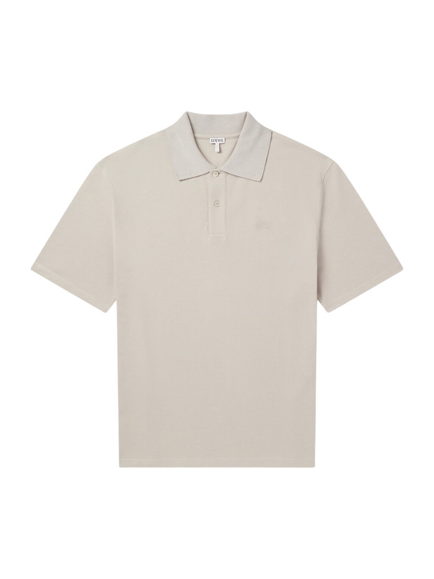 Photo: LOEWE - Anagram-Embroidered Cotton-Piqué Polo Shirt - Gray