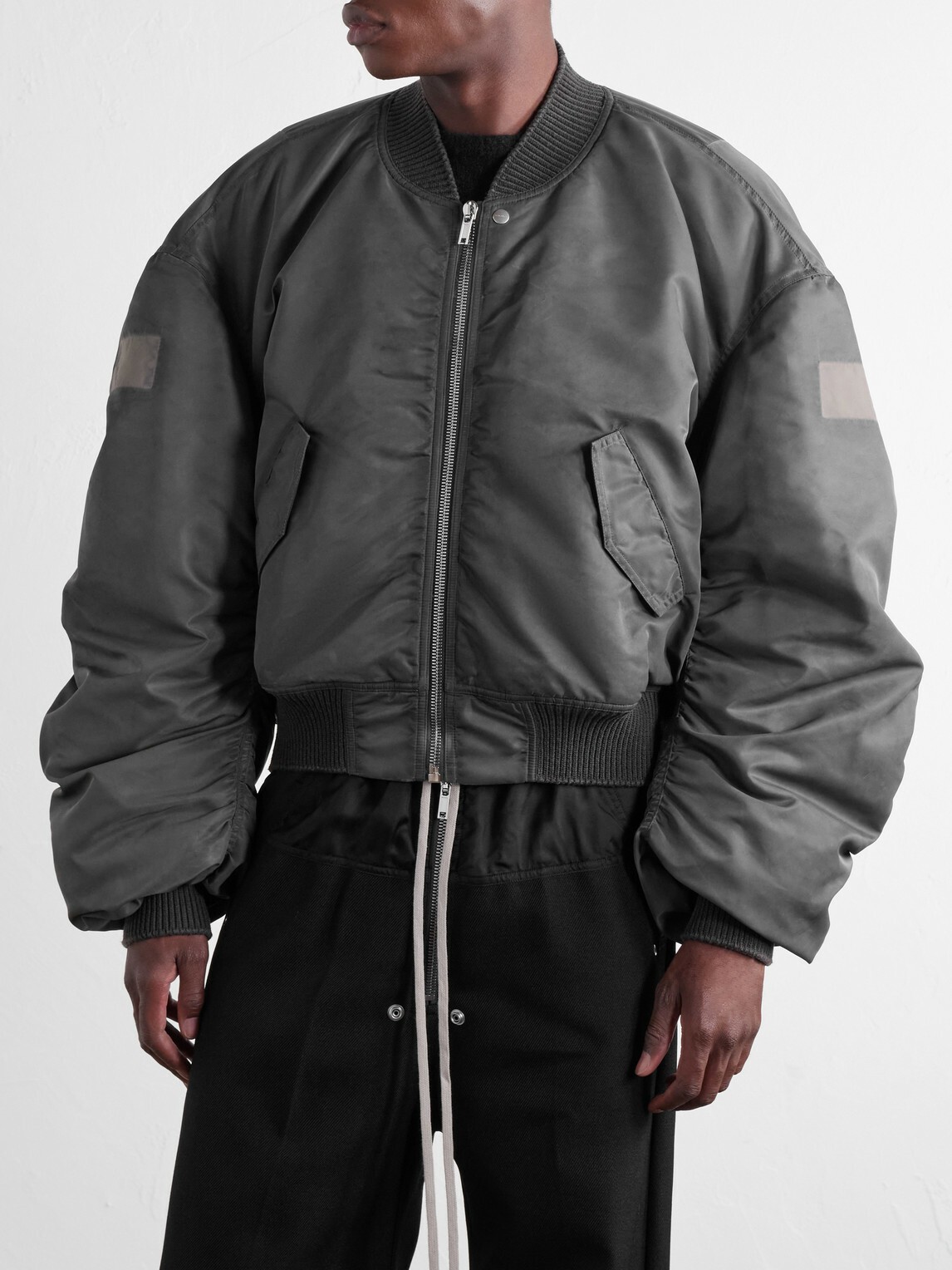 Rick Owens - Cropped Appliquéd Shell Bomber Jacket - Gray