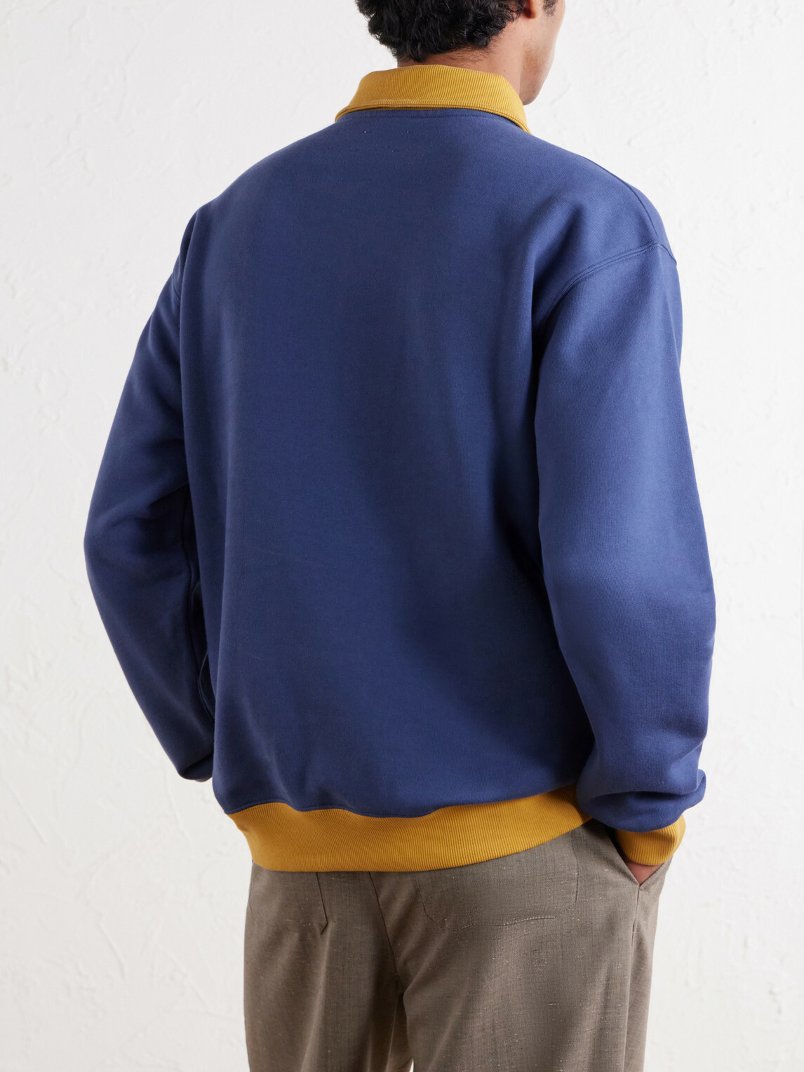 Aimé Leon Dore - Tour Logo-Embroidered Cotton-Jersey Half-Zip Sweater - Blue