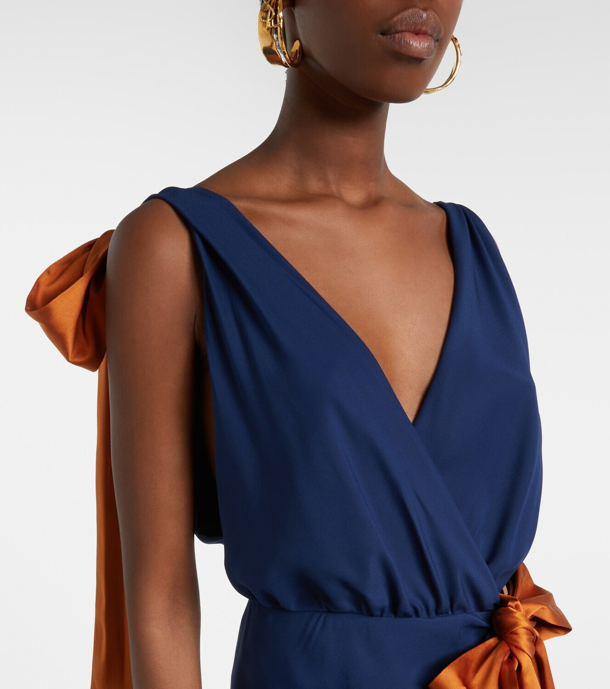 Saint Laurent Bow-detail draped silk satin gown