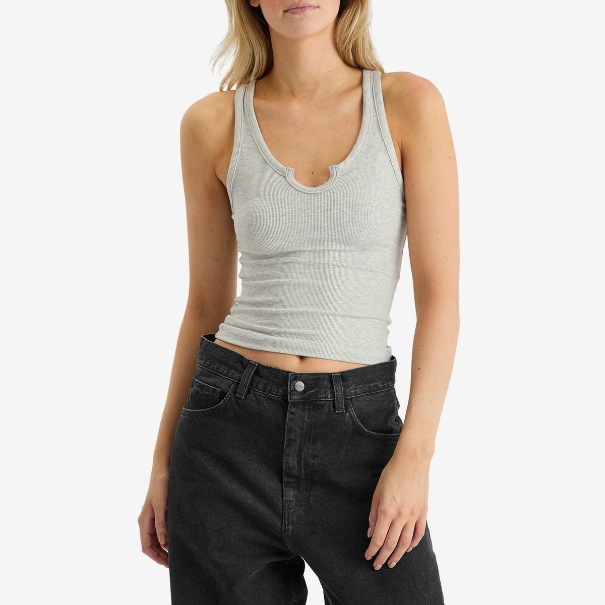 Joah Brown Women's Henley Tank Top in Pearl Grey