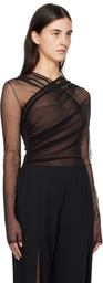 Nensi Dojaka Black & Brown Semi-Sheer Gathered Long Sleeve Bodysuit