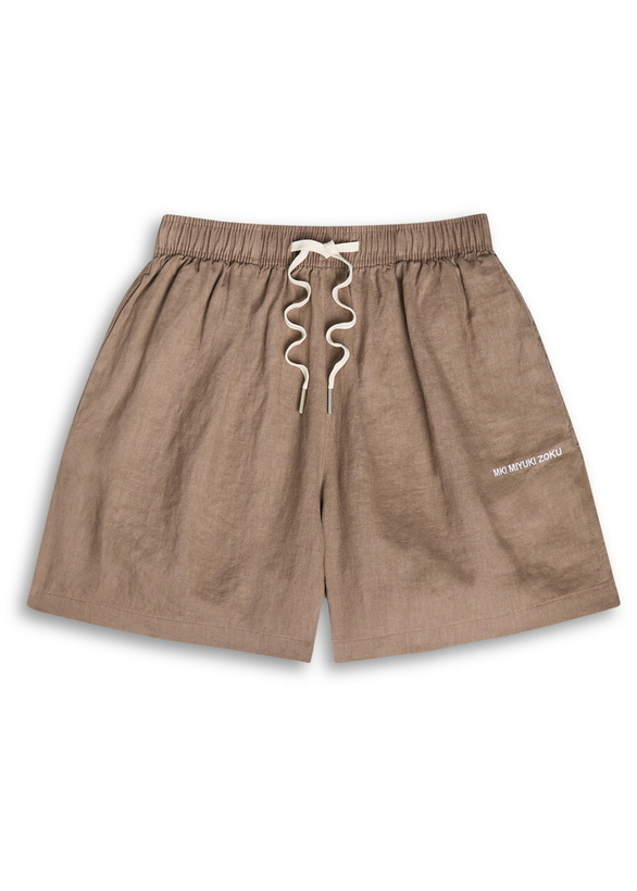 Photo: Mki Miyuki Zoku Logo-embroidered Linen Shorts Brown