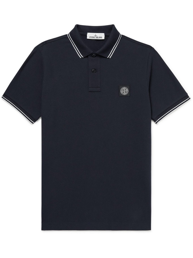 Photo: Stone Island - Logo-Appliquéd Stretch-Cotton Piqué Polo Shirt - Blue