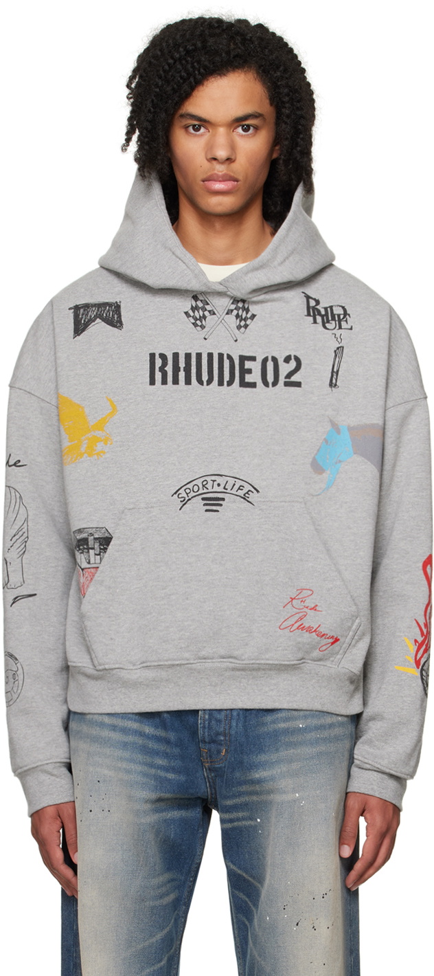 Rhude Gray Scribble Hoodie Rhude