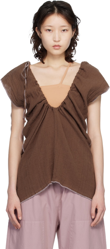 Photo: Baserange Brown Crinkle Linen Max Blouse