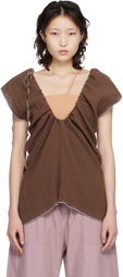 Baserange Brown Crinkle Linen Max Blouse