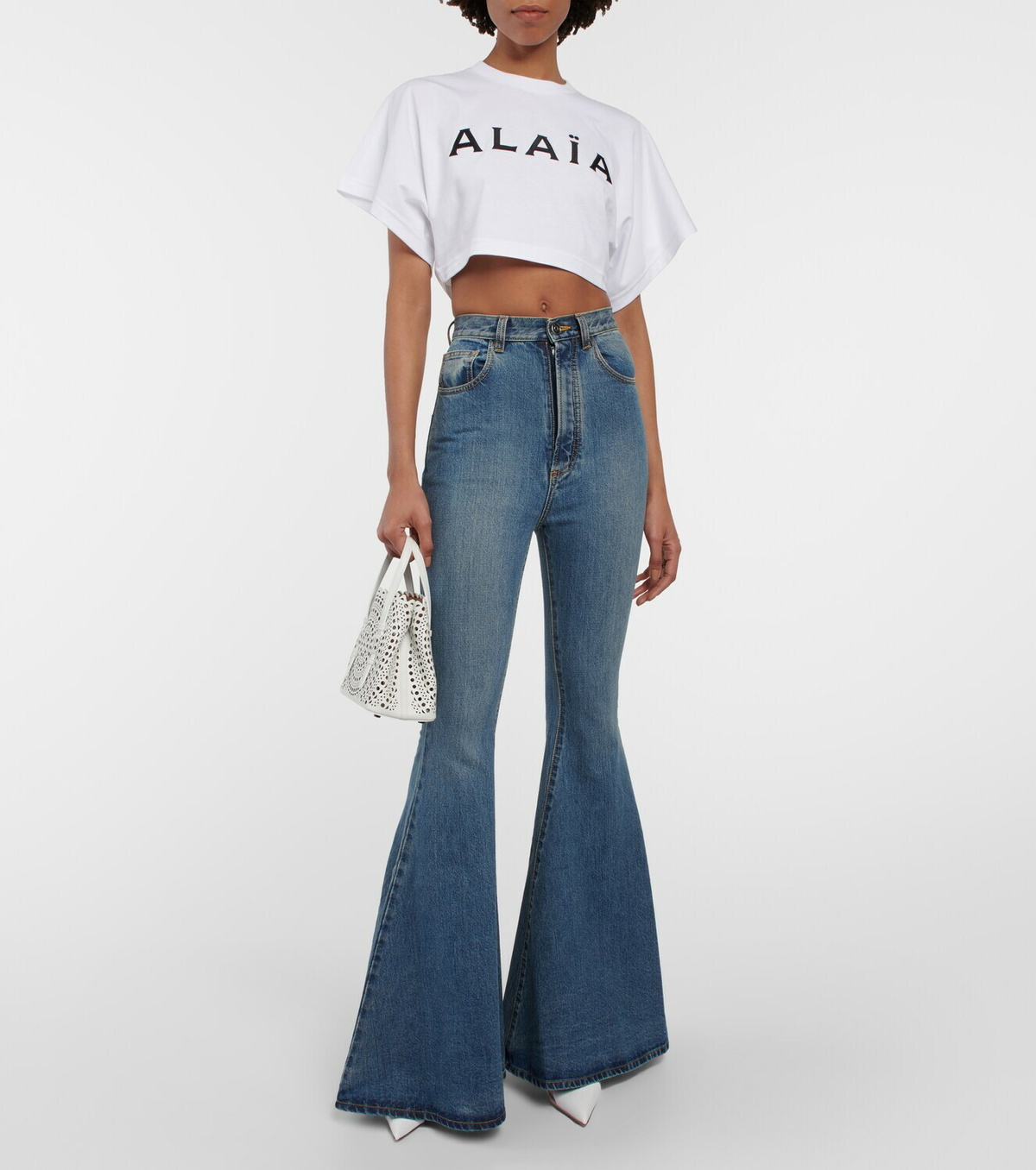 【Alaia】ロゴクロップTシャツ Alaïa Logo cropped cotton T-shirt ALAÏA