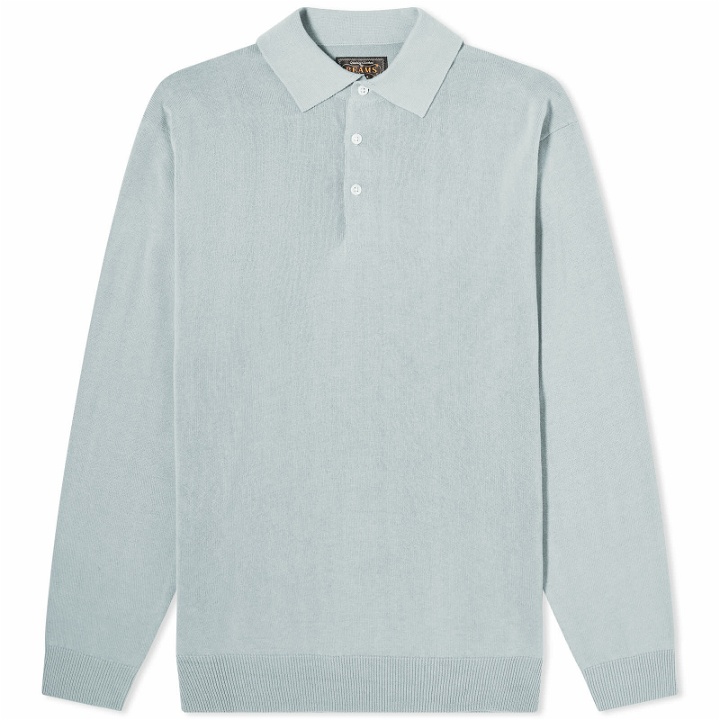 Photo: Beams Plus Men's 12g Knit Long Sleeve Polo Shirt in Ice Blue