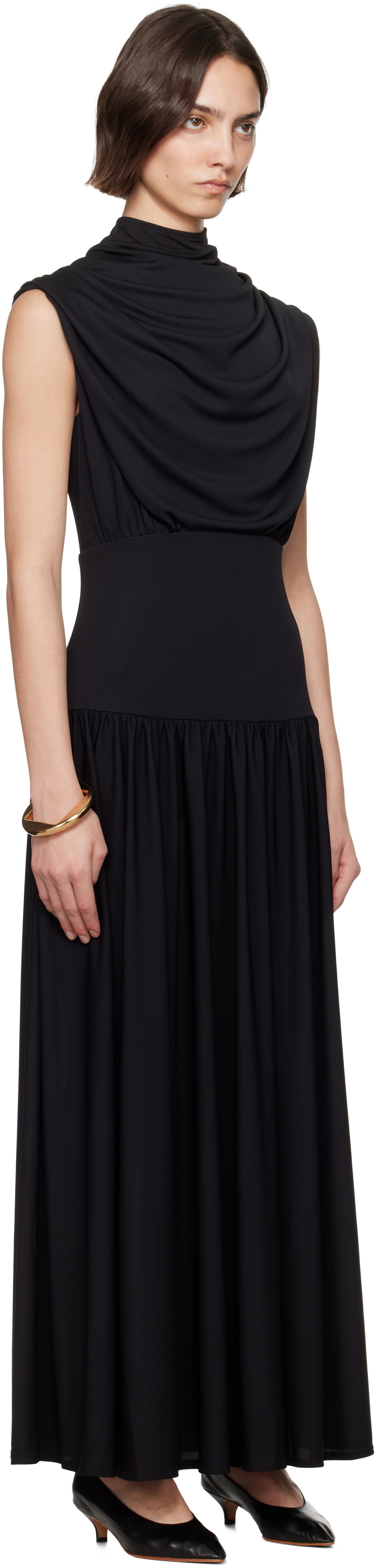 Kallmeyer Black Victoria Draped Maxi Dress